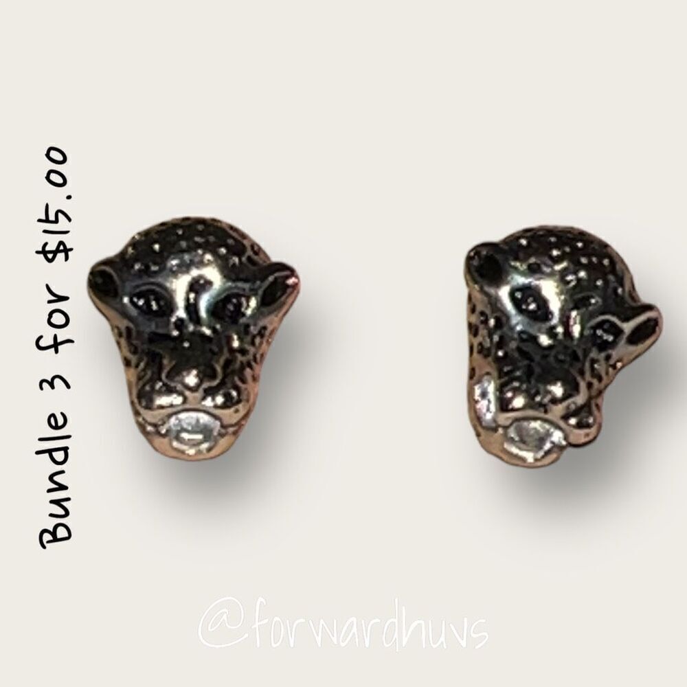 Silver Tone Large Cat / Cheeta / Leopard Earrings